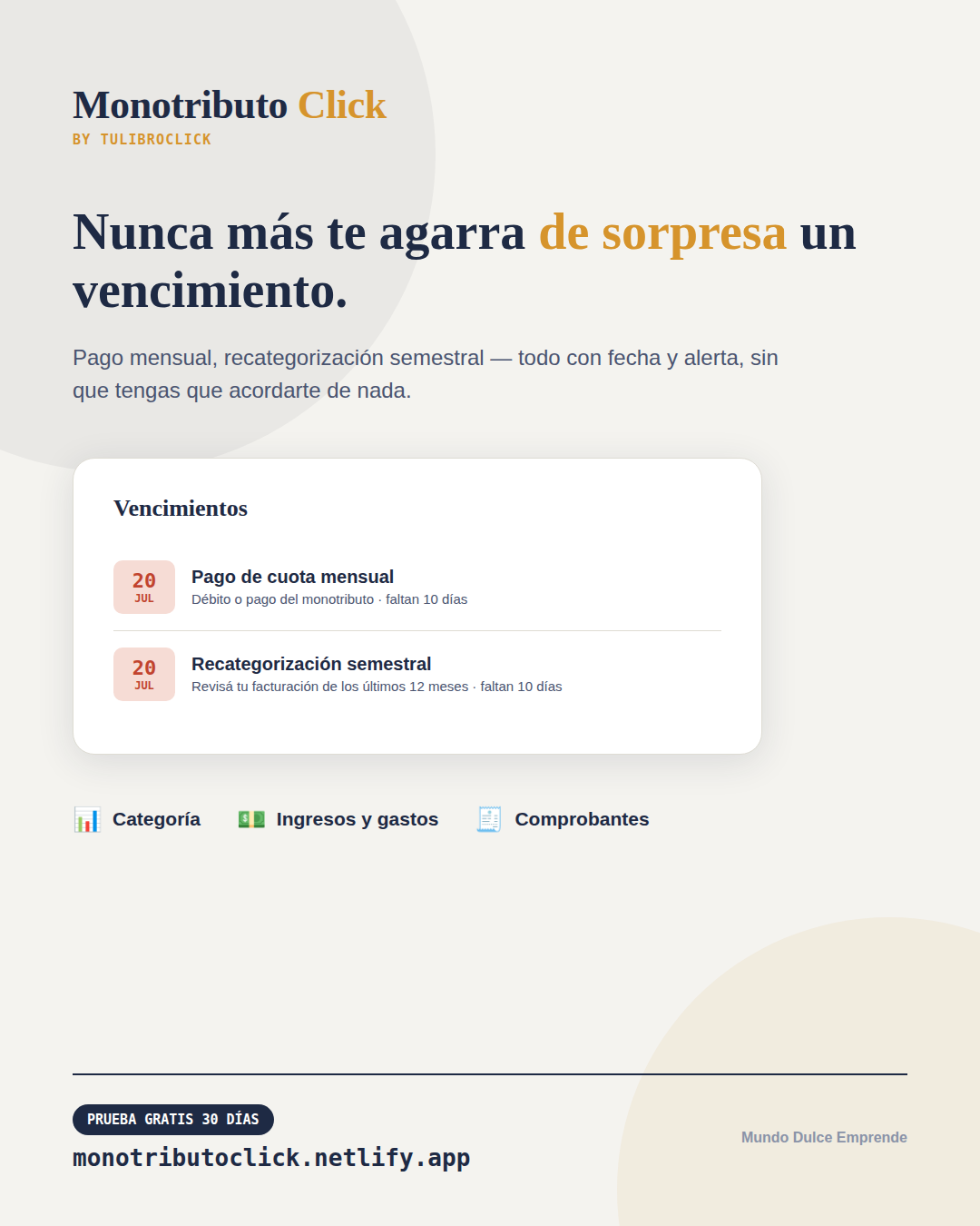 Monotributo Click — Controlá tu categoría, vencimientos y facturación